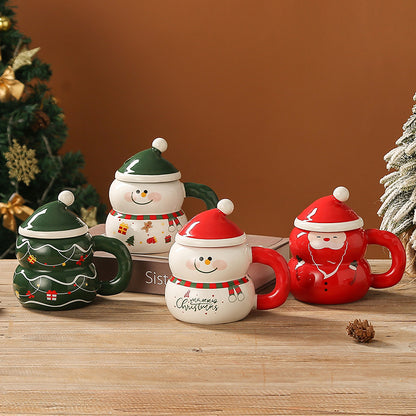 Creative Christmas Ceramic Mug with Lid Spoon Large Capacity Mug Cartoon Christmas Mug Gift Water Cup Student Gift