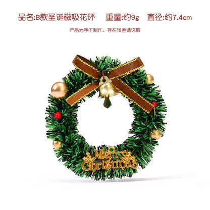 Christmas decoration magnetic wreath simulation Christmas wreath mini magnetic fridge magnet festive atmosphere decoration supplies