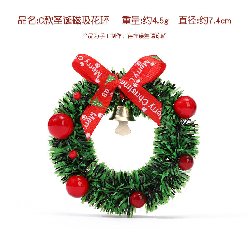 Christmas decoration magnetic wreath simulation Christmas wreath mini magnetic fridge magnet festive atmosphere decoration supplies