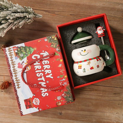 Creative Christmas Ceramic Mug with Lid Spoon Large Capacity Mug Cartoon Christmas Mug Gift Water Cup Student Gift