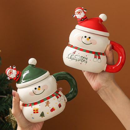 Creative Christmas Ceramic Mug with Lid Spoon Large Capacity Mug Cartoon Christmas Mug Gift Water Cup Student Gift