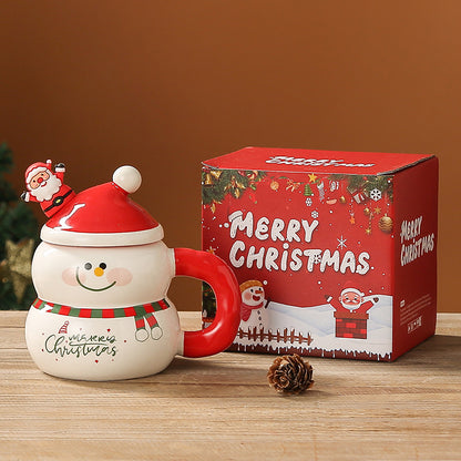 Creative Christmas Ceramic Mug with Lid Spoon Large Capacity Mug Cartoon Christmas Mug Gift Water Cup Student Gift