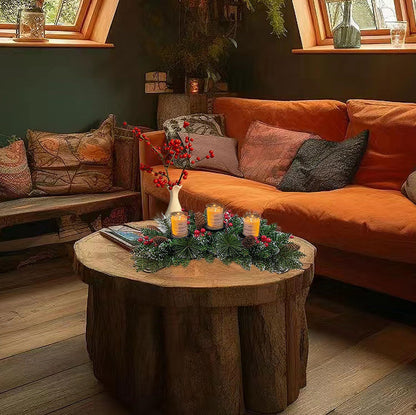 christmas candle holder simulation holly fruit red fruit pine needle 3 hole candle holder candle cup decoration christmas candle holder wholesale