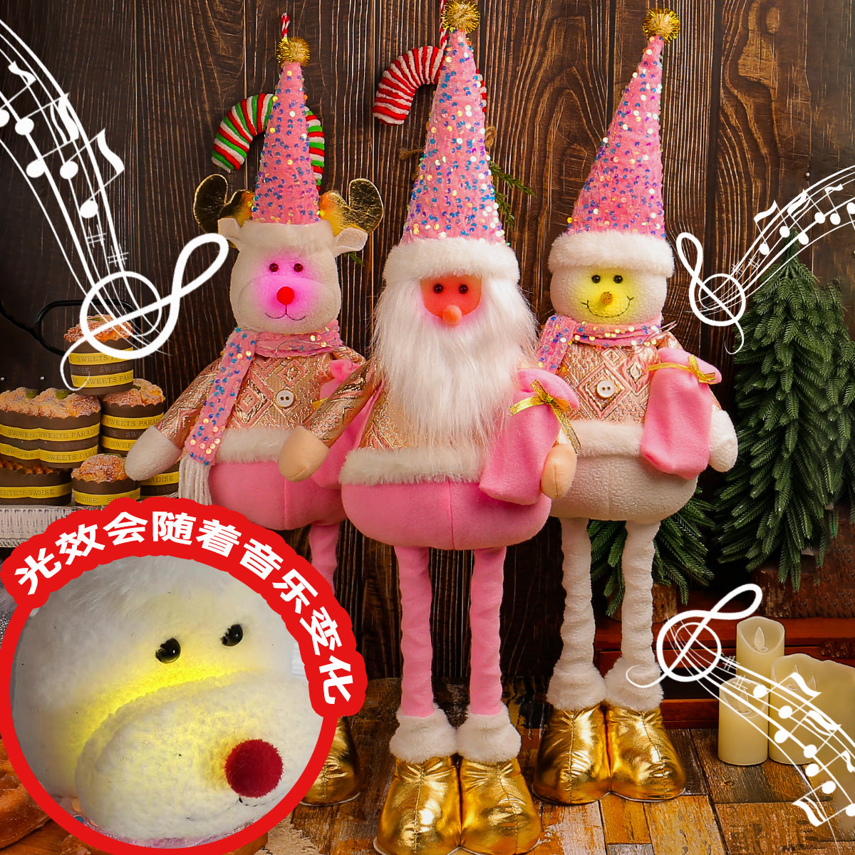 A variety of Christmas standing telescopic dolls Hotel window Christmas snowman elk doll doll decorative ornaments