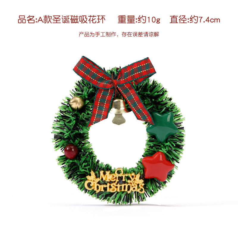 Christmas decoration magnetic wreath simulation Christmas wreath mini magnetic fridge magnet festive atmosphere decoration supplies