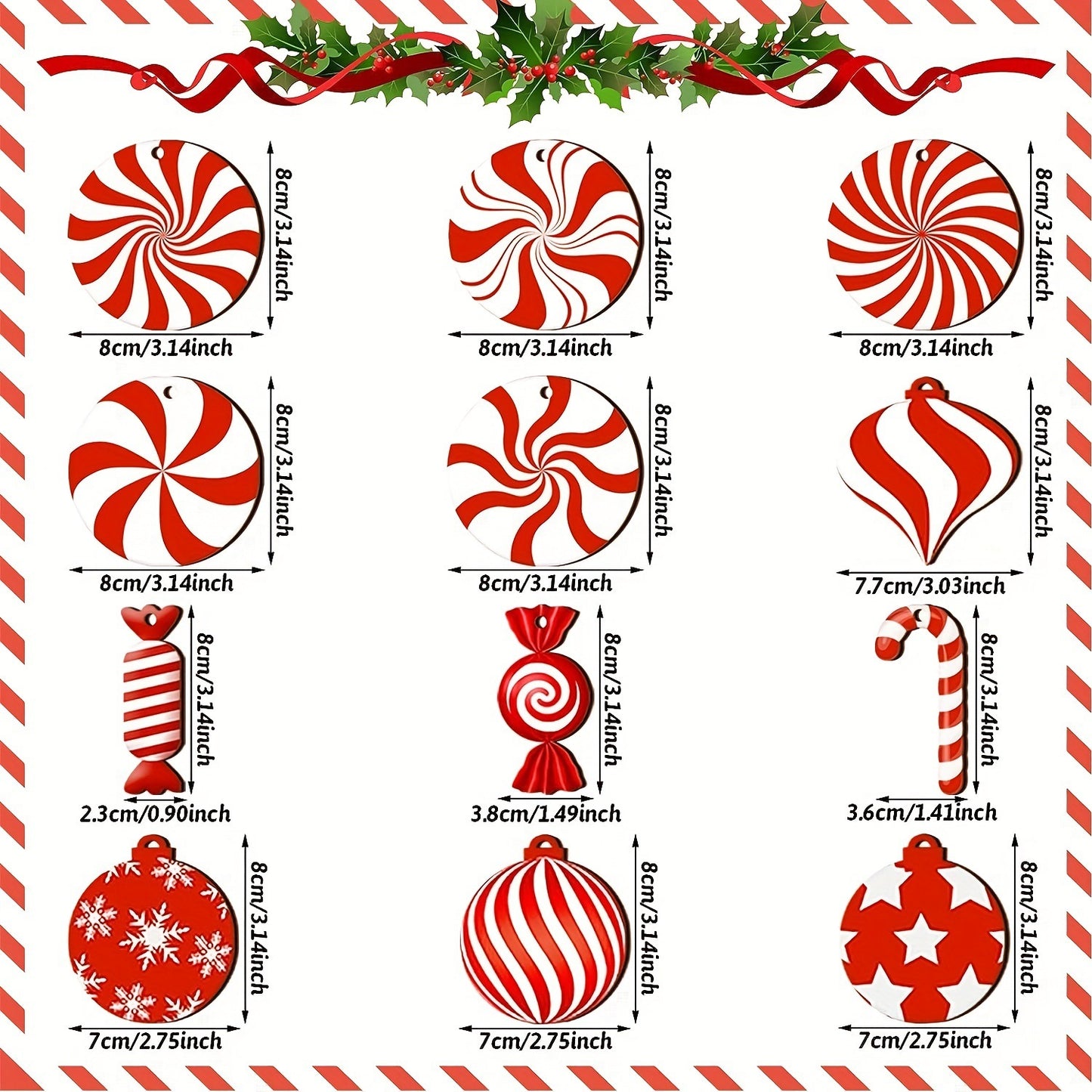 24 Piece Crutch Candy Christmas Decoration Christmas Tree Ornament Christmas Tree Carving Cane Candy Mint Christmas