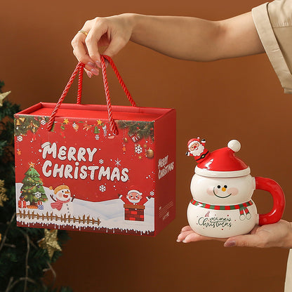 Creative Christmas Ceramic Mug with Lid Spoon Large Capacity Mug Cartoon Christmas Mug Gift Water Cup Student Gift